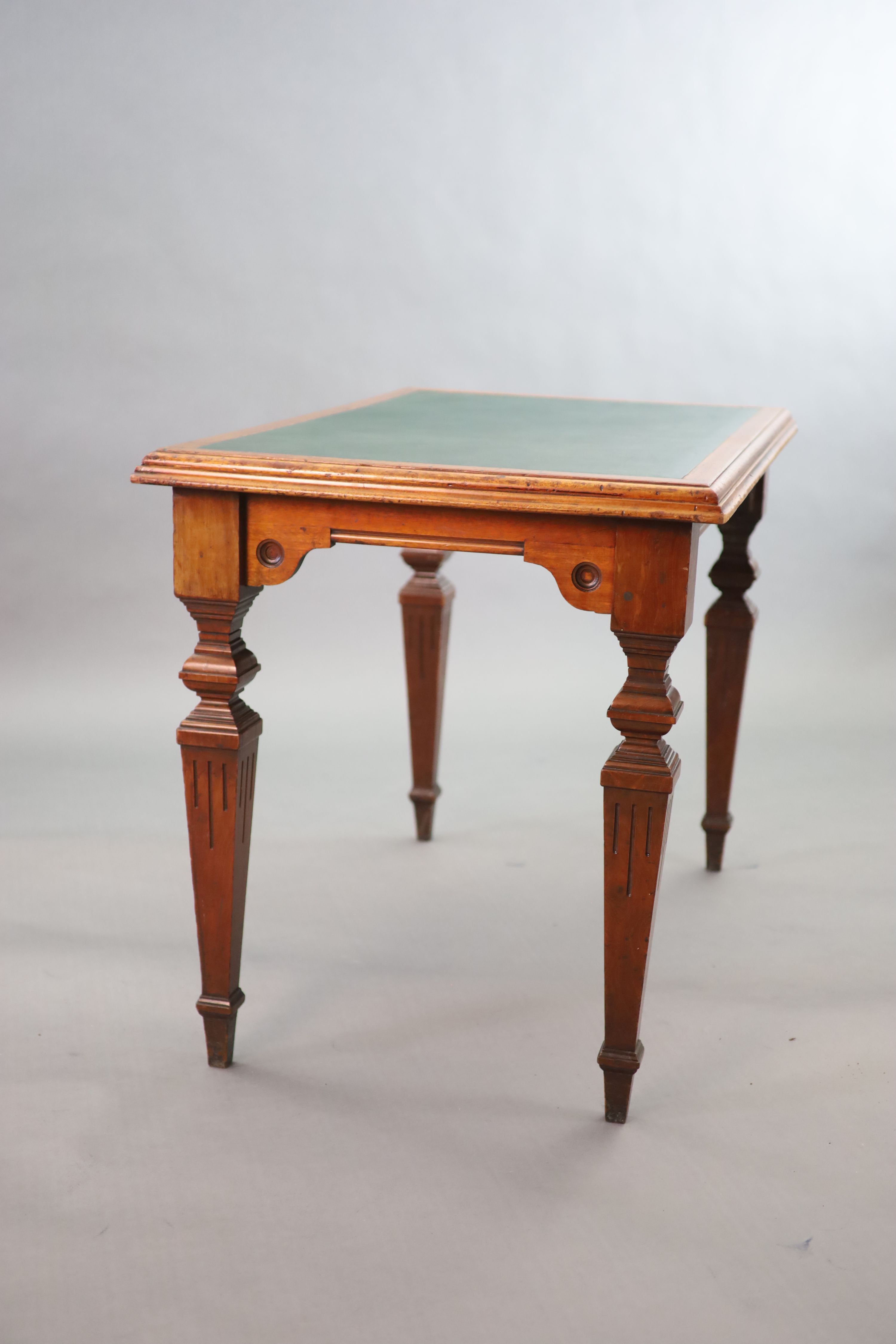 A Victorian mahogany library table, supplied by Sage & Co. Shopfitters of London, W.113cm D.69cm H.78cm